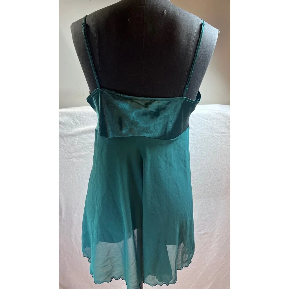 Victoria's Secret Emerald Green Satin Chiffon Rosette Babydoll Chemise Large